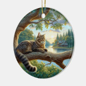 Curious Tabby Kat Aandenken Keramisch Ornament (Links)
