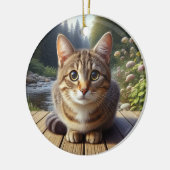 Curious Tabby Kat Aandenken Keramisch Ornament (Links)