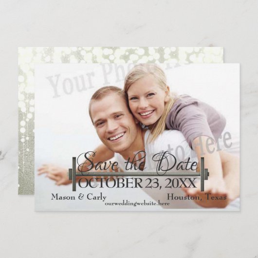 Curl Bar en Gewichten Foto opslaan van de datum Save The Date (Voorkant / Achterkant)