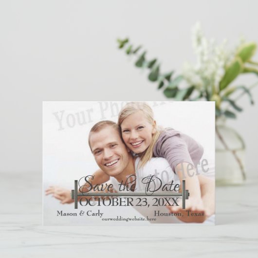 Curl Bar en Gewichten Foto opslaan van de datum Save The Date (Staand voorkant)