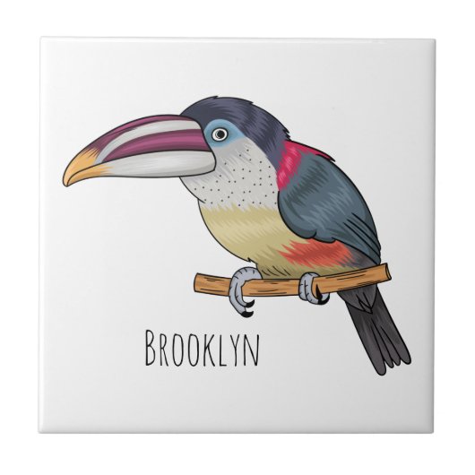 Curl crested aracari bird cartoon illustration tegeltje (Voorkant)