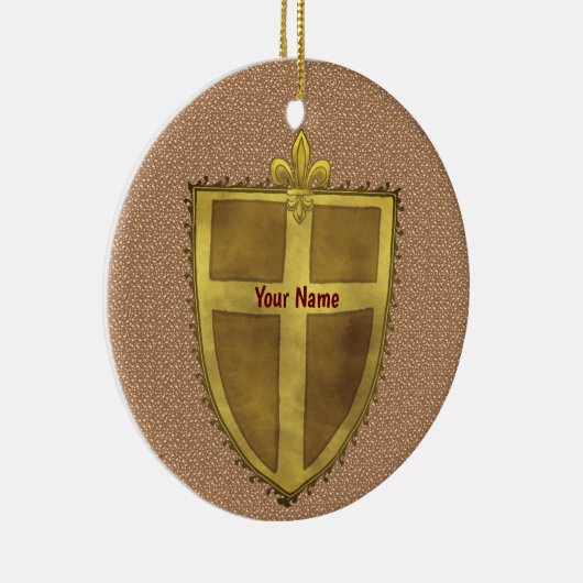 Curl Fleur De Lis Shield achternaam Keramisch Ornament (Rechts)