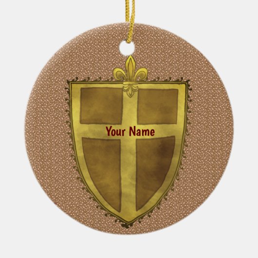 Curl Fleur De Lis Shield achternaam Keramisch Ornament (Voorkant)