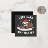 Curl Hard Nap Harder Curling Sport Luiaard Xmas Notitiekaartje (Voorkant / Achterkant in situ)