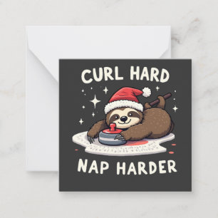 Curl Hard Nap Harder Curling Sport Luiaard Xmas Notitiekaartje