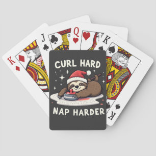 Curl Hard Nap Harder Curling Sport Luiaard Xmas Pokerkaarten