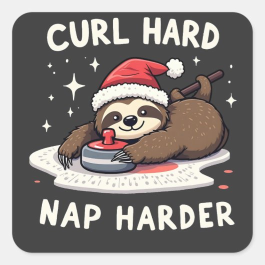 Curl Hard Nap Harder Curling Sport Luiaard Xmas Vierkante Sticker (Voorkant)
