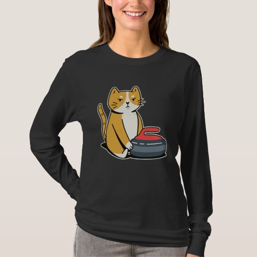 Curler Cat I Cat Curling I Curling Player T-shirt (Voorkant)