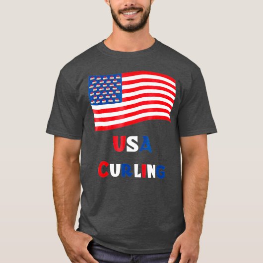 Curling American Curler Tshirt USA Curling T-shirt (Voorkant)