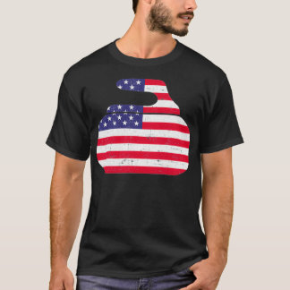 Curling American flag curling 3 T-shirt