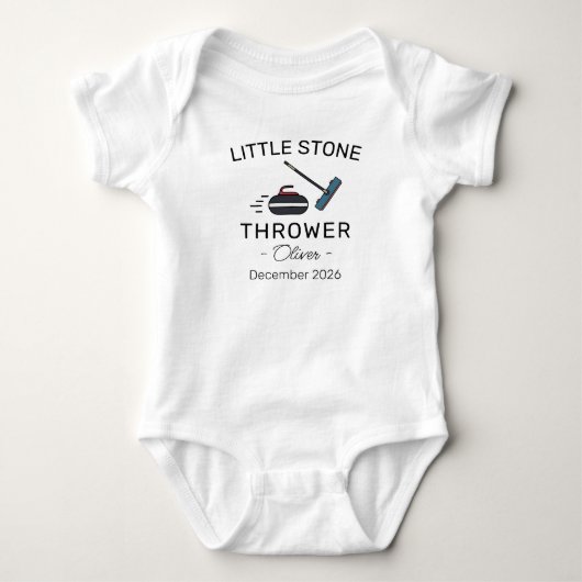 Curling Baby Announcement Little Stone Thrower Romper (Voorkant)