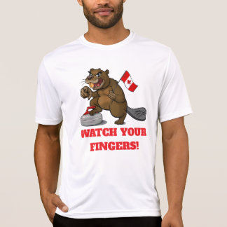 Curling beaver with flag - watch your fingers! t-shirt