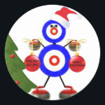Curling Christmas Cartoon Ronde Sticker<br><div class="desc">Dit is een geweldige cartoon voor iedereen die leeft en houdt van het spel van Curling!</div>