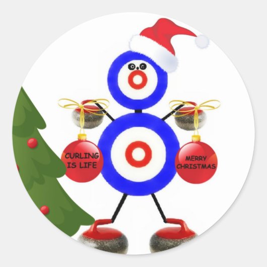 Curling Christmas Cartoon Ronde Sticker (Voorkant)