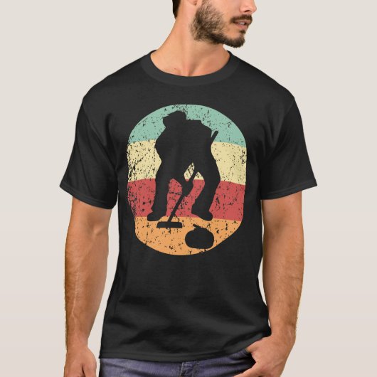 Curling Curler Silhouet Retro Sports Icon T-shirt (Voorkant)
