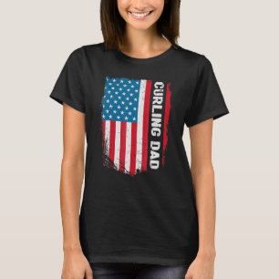 Curling Dad America US Flag Patriot T-shirt