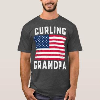 Curling Grandpa American Flag op 4 juli T-shirt