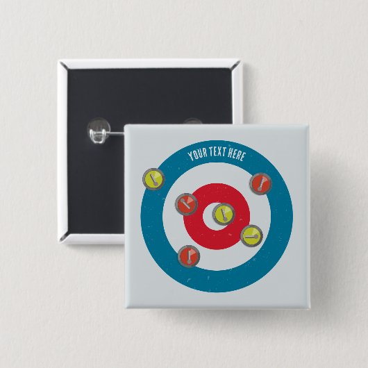 Curling Huis en curling stenen top uitzicht Vierkante Button 5,1 Cm (Voorkant /achterkant)