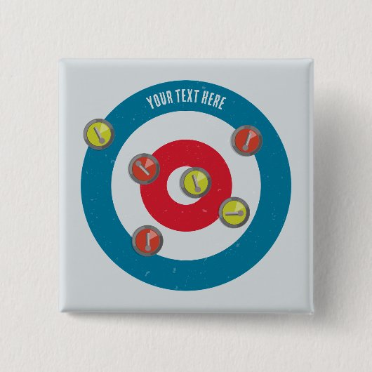 Curling Huis en curling stenen top uitzicht Vierkante Button 5,1 Cm (Voorkant)