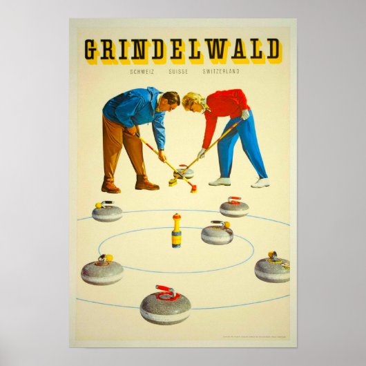Curling in de Zwitserse Vintage Poster (Voorkant)