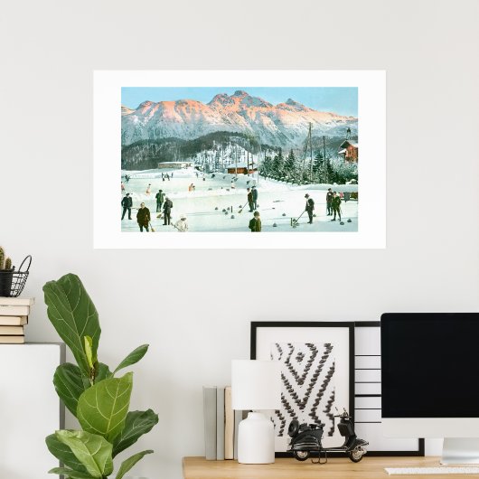 Curling in Zwitserland Poster (Thuiskantoor)