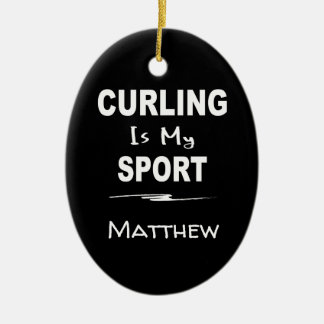 Curling is mijn sportovaal keramisch ornament