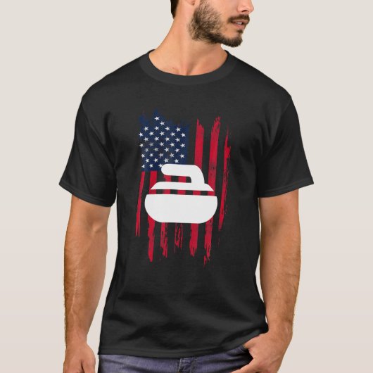 Curling Novelty T Shirt USA Flag Curling Stone (Voorkant)