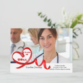 Curling Ribbon Heart Photo Afstuderen Invitation Kaart (Staand voorkant)