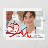 Curling Ribbon Heart Photo Afstuderen Invitation Kaart (Voorkant / Achterkant)
