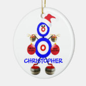 Curling speler kerst keramisch ornament (Links)