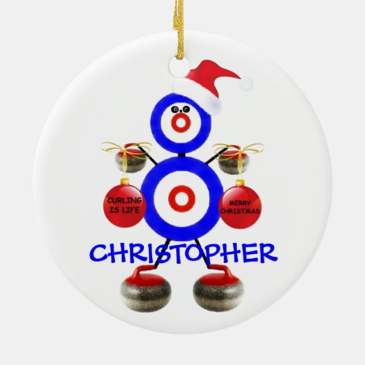 Curling speler kerst keramisch ornament (Achterkant)
