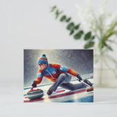 Curling Speler Sportsporter Briefkaart (Staand voorkant)