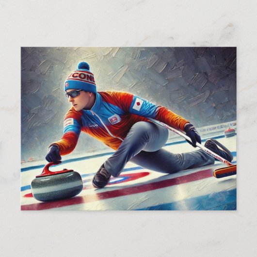 Curling Speler Sportsporter Briefkaart (Voorkant)