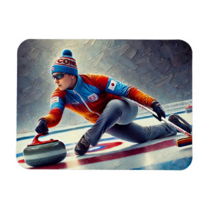 Curling Speler Sportsporter Magneet