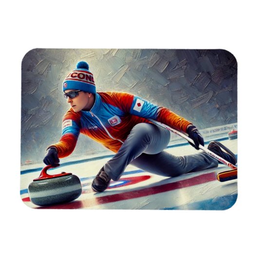 Curling Speler Sportsporter Magneet (Horizontaal)