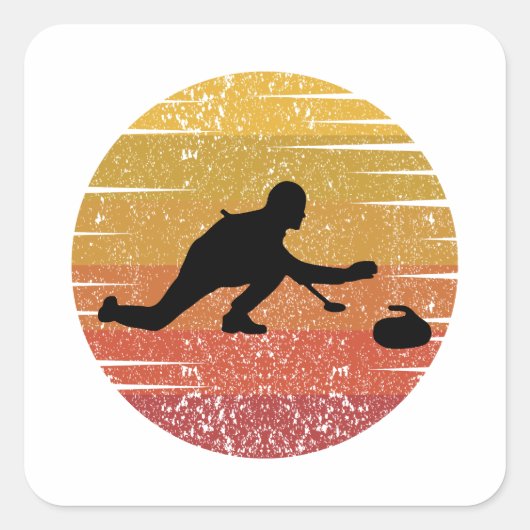 Curling Sweep Winter Ice Sport Retro  Vierkante Sticker (Voorkant)