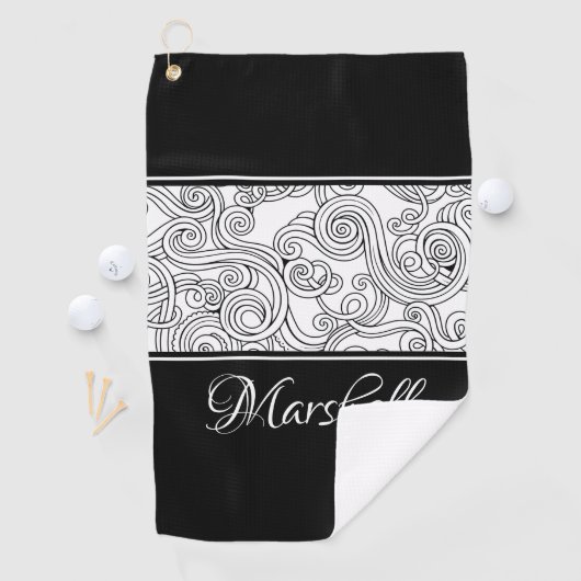 Curls Design Black en White Golfhanddoek (Insitu)