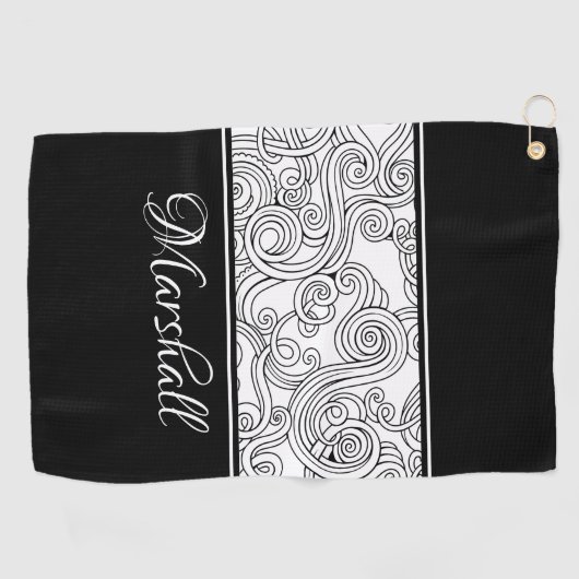 Curls Design Black en White Golfhanddoek (Horizontaal)