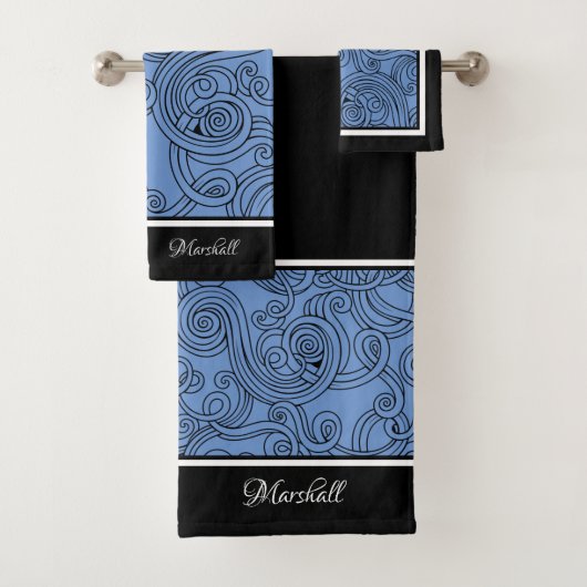 Curls Design Blue Black White Bath-handdoekset Bad Handdoek (Insitu)