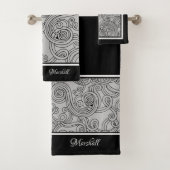 Curls Design Grey Black White Bath-handdoekset Bad Handdoek (Insitu)