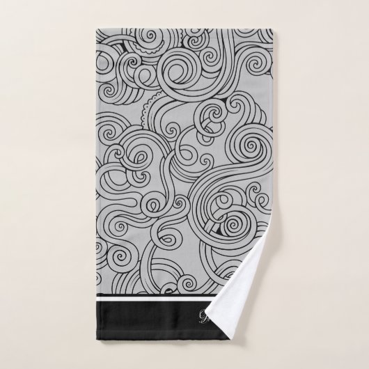 Curls Design Grey Black White Bath-handdoekset Bad Handdoek (Handdoek)
