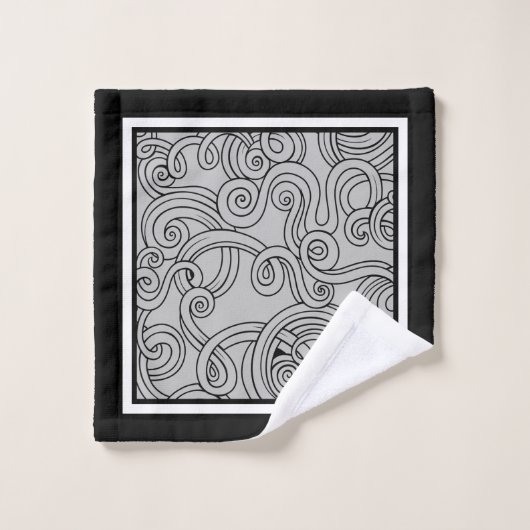 Curls Design Grey Black White Bath-handdoekset Bad Handdoek (Wasdoekje)