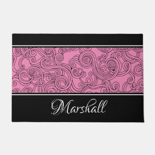 Curls Design Pink Black White Doormat Deurmat
