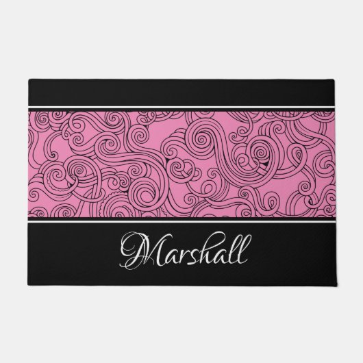Curls Design Pink Black White Doormat Deurmat (Voorkant)