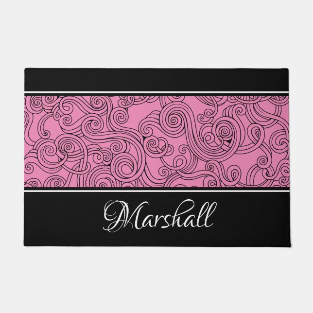 Curls Design Pink Black White Doormat Deurmat (Voorkant)
