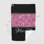 Curls Design Pink Black White Golf Towel Golfhanddoek (Insitu)