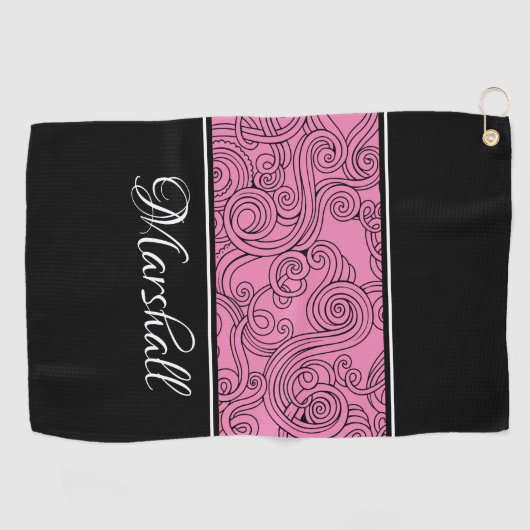 Curls Design Pink Black White Golf Towel Golfhanddoek (Horizontaal)