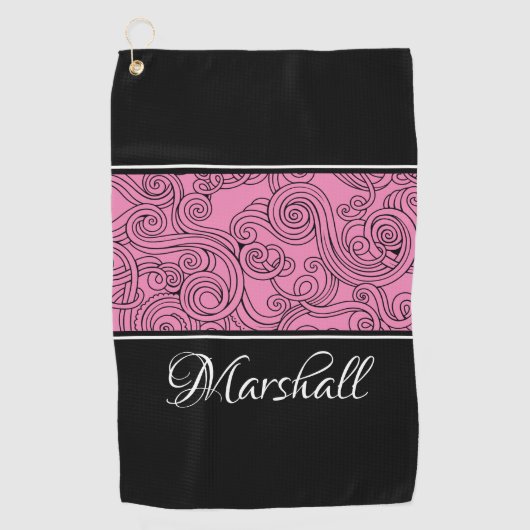 Curls Design Pink Black White Golf Towel Golfhanddoek (Voorkant)