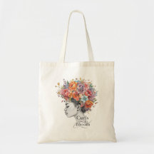 "Curls in Bloom" Lente Bloem Custom Grafische Tote
