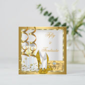 Curly 50 & Fantastic White Gold Birthday Party Kaart (Staand voorkant)